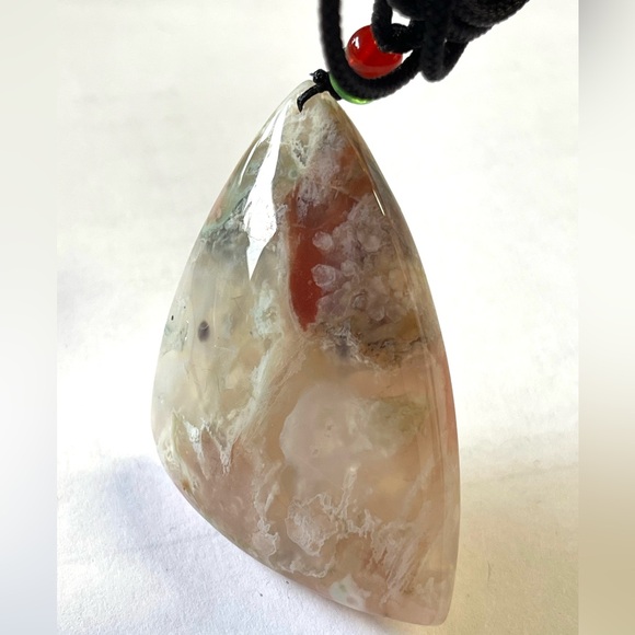 Natural Flower Agate Pendant with Cord Necklace Crystal Gemstone Jewelry - Picture 2 of 11